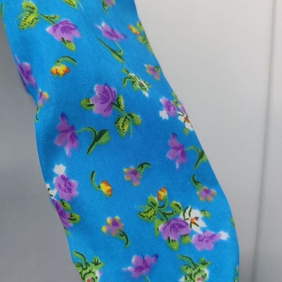 Large straw Tote Bag in Shades of Blue & Purple w Floral Scarf Handles by Babani - Picture 10 of 13